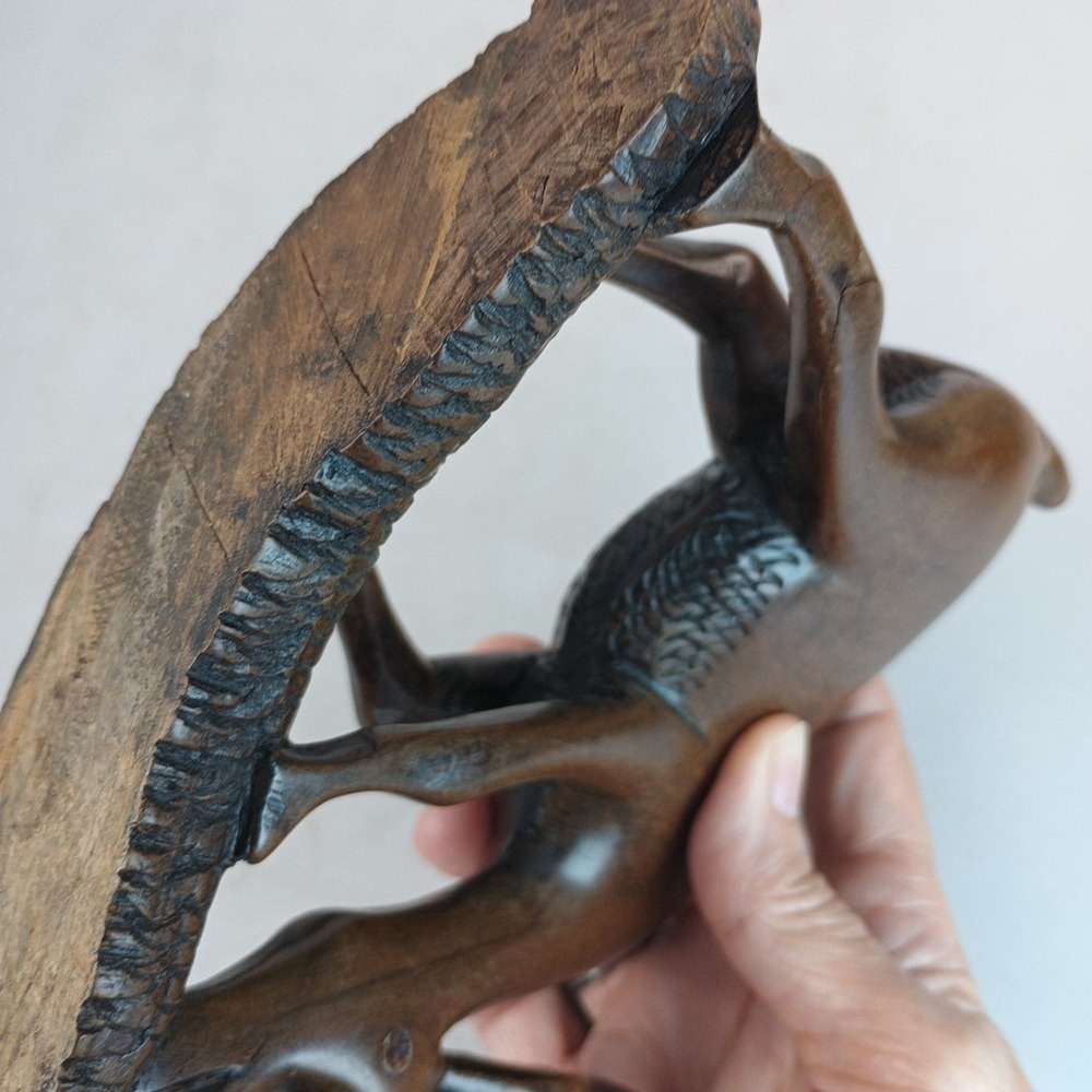 Hand Carved Grazing Antelope Oryx Gazelle Brown Sculpture Statue Hard Wood 5" - Picture 5 of 12
